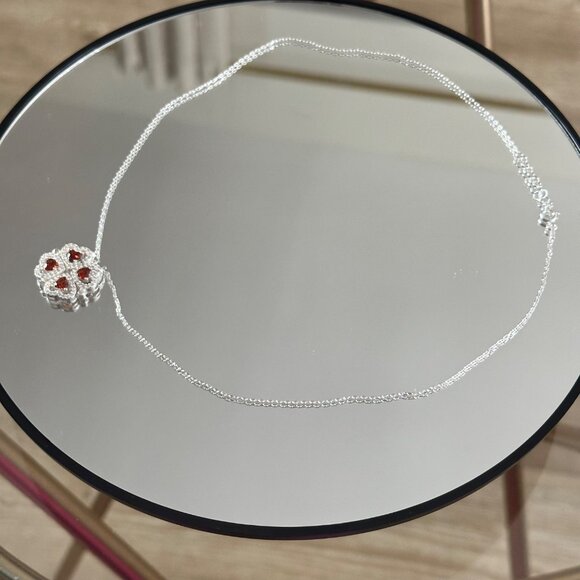 Silver 924 Four Reds Heart Magnetic Chain Clover Handmade 18” - Picture 5 of 11